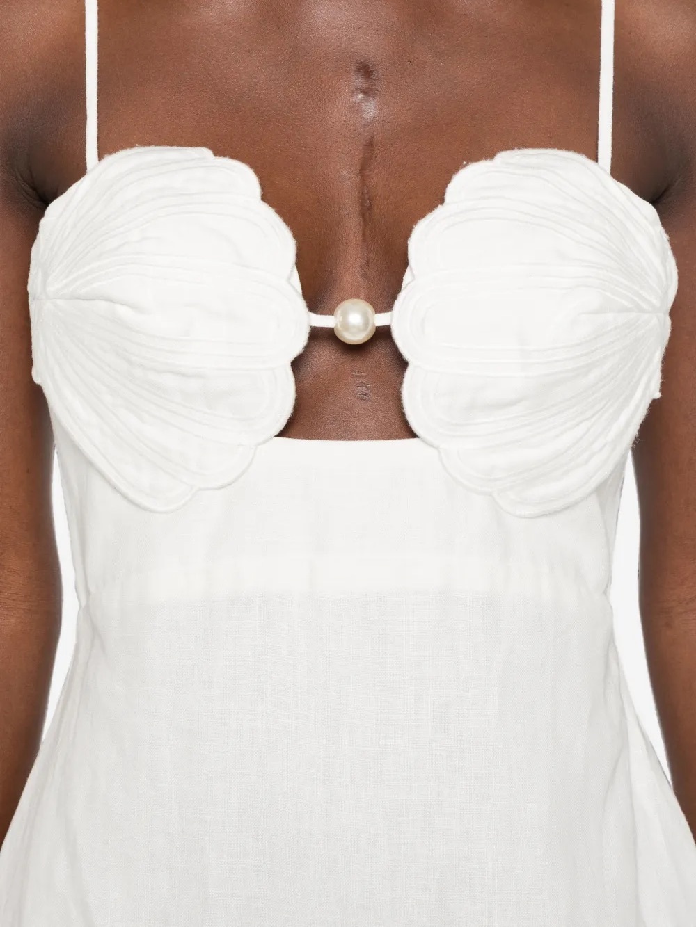 FARM Rio Off White Shell Bust Bodice Pearl Linen Midi Dress Size S Small - Picture 1 of 9
